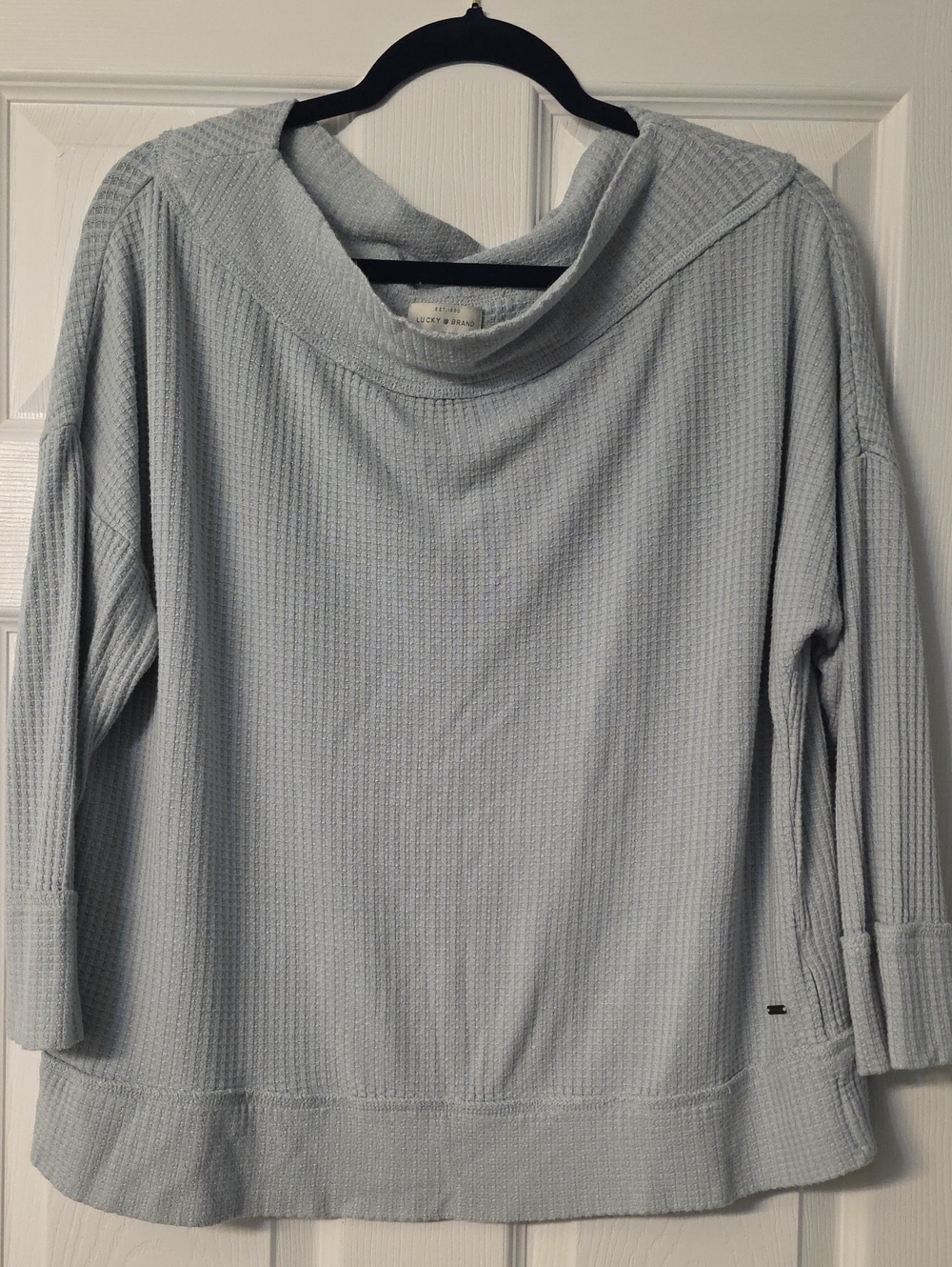 Lucky Brand Light Blue Waffle Knit Cowl Neck Sweater